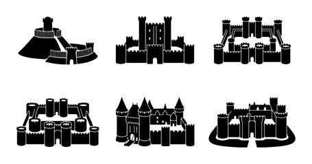 Medieval Castle Icons, Fortress Vector Set, Historic Fortifications Collection © Tanzila