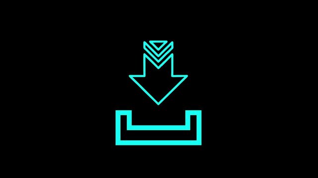 Abstract download motion graphics video clip, vibrant digital arrow moving downwards, data transfer concept