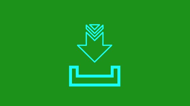 Cyan download icon animation on green background with multiple arrows moving down into tray box