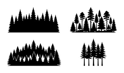Forest Silhouette Vector Set, Pine Trees, Evergreen Woodland Graphics © Ruma