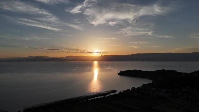 Sunrise Aerial View of Lin Village on Lake Ohrid, Albania