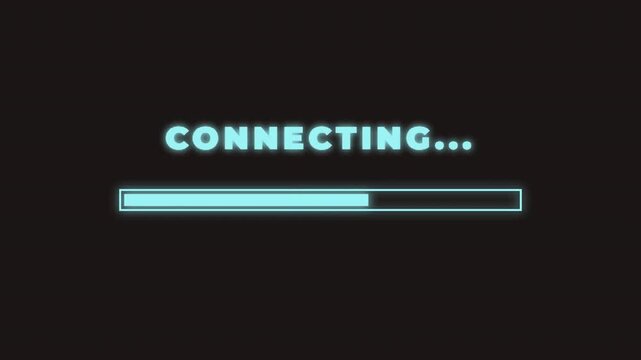 Cyberpunk style connecting progress bar with digital glitch effects and system noise, futuristic computer loading screen 4k video