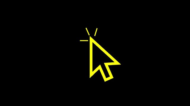 mouse pointer clicking animation with yellow outline, modern computer cursor, digital interface motion