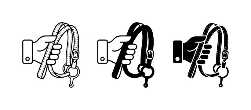 Hand Holding Dog Leash Icons, Pet Walking Equipment, Animal Control Symbols