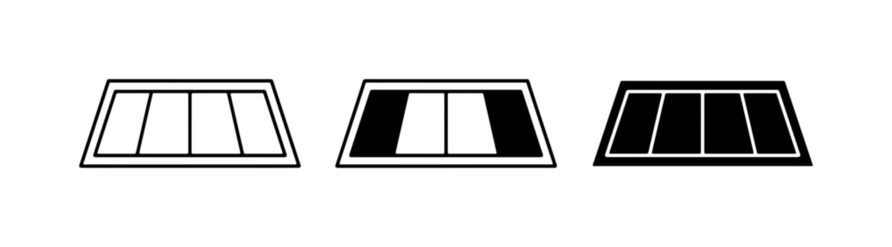 Three Minimalist Icons: Outline, Filled, and Silhouette of a Trapezoid with Internal Divisions, Representing Data, Structure, or Segments