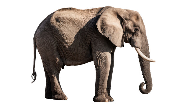African elephant with tusks and curled trunk