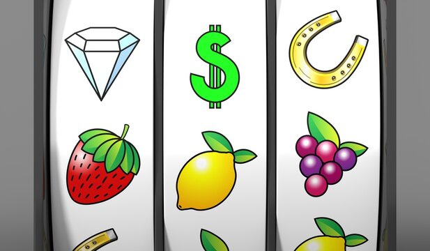 Three Wheels Casino Slots Machine with Random Items - 3d illustration