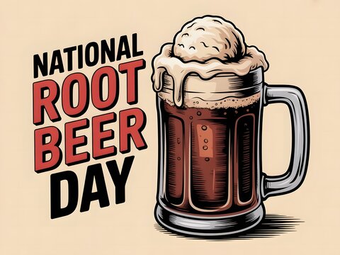 National root beer day poster with a vintage illustration of a root beer float in a glass mug