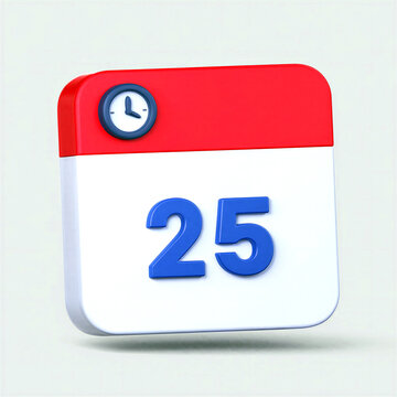 Illustrated calendar icon with the twentyfifth date highlighted and clock symbol on top