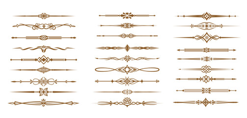 Obraz premium Vintage decorative medieval dividers and border frames with vector embellishments, floral motifs and ornamental flourishes. Unique intricate pattern vintage dividers set with flowers, hearts, arrows