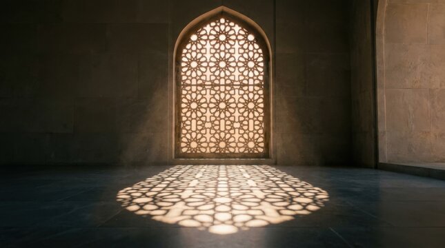 Sunlight Through Ornate Islamic Arch Window