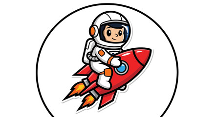 Naklejka premium Astronaut on rocket illustration cartoon style for educational and commercial use