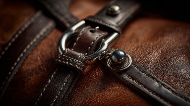 macro shot of polished metal bit and handcrafted leather bridle