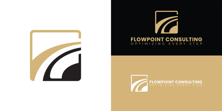 A minimalist logo for a consulting firm featuring an abstract square frame with flowing curved bands. This symbolises streamlined processes, operational efficiency, and continuous improvement.