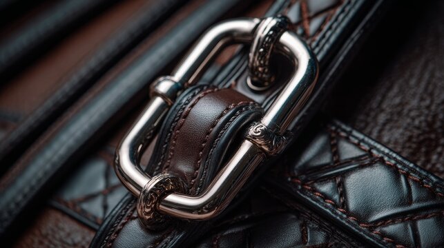 macro shot of polished metal bit and handcrafted leather bridle