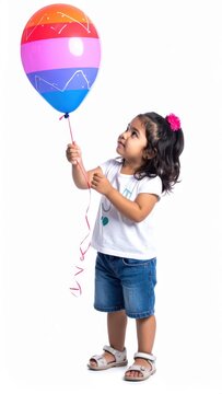Young Girl Holding a Colorful Balloon.