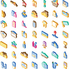 Obraz premium Set of colorful isometric vector icons depicting a wide range of common objects, elements, and abstract concepts for diverse graphic design needs and user interface applications