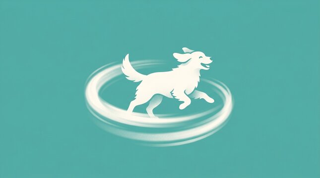 Minimalist White Dog Zoomies Circle Running Blur Teal Background Pure Joy Art