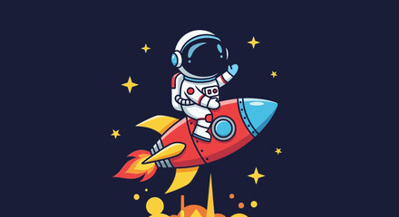Naklejka premium Astronaut riding rocket in space against dark blue background