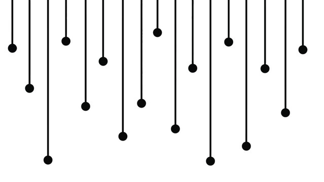 Pendulum Motion Dots Icon with Multiple Hanging Black Balls and Vertical Rods on a White Background Featuring Physics, Oscillation, Swinging