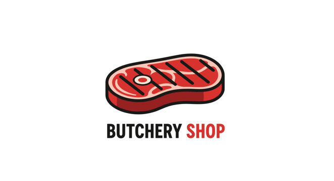 Simple butchery shop logo features a grilled steak with char marks and bold text, representing a meat market or professional barbecue service.