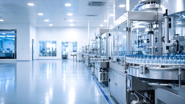High Tech Pharmaceutical Manufacturing Floor with Clean Copy Space
