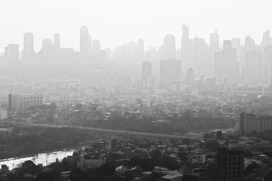 Monochromatic Hazy Afternoon and the Pasig City Skyline (Metro Manila, Philippines)