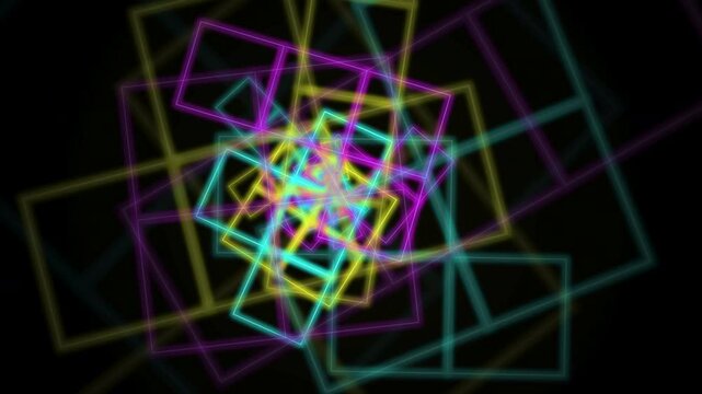 abstract neon warp vortex with chaotic geometric squares and glowing cyberpunk motion, futuristic synthwave distortion with luminous wireframe shapes and psychedelic digital depth 4k