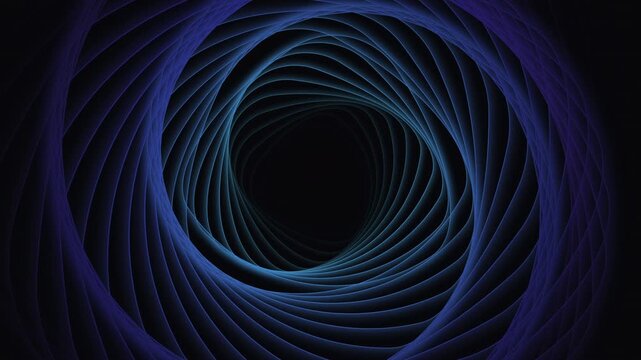 abstract dark blue vortex tunnel with futuristic spiral depth and glowing motion, immersive cyberpunk warp background with smooth geometric curves and hypnotic digital flow 4k
