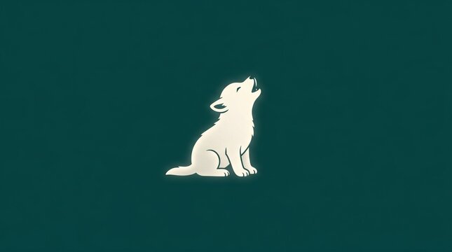 Minimalist White Wolf Pup Learning Howl Tiny Voice Teal Background Beginning Art