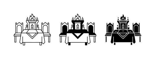 Naklejka premium Gothic Banquet Table Setting, Medieval Feast Scene Icons, Ornate Dining Arrangement