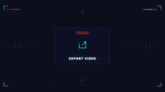 Digital interface animation showing export video button with teal glow