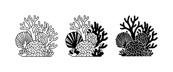 Coral Reef Icons, Marine Life Vector Set, Underwater Ecosystem Graphics © Shabir