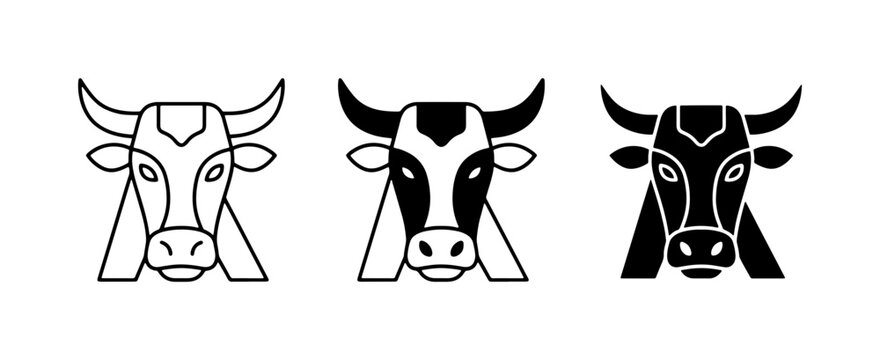Bull Head Icons, Livestock Symbols, Farm Animal Graphics, Cattle Logos, Black and White