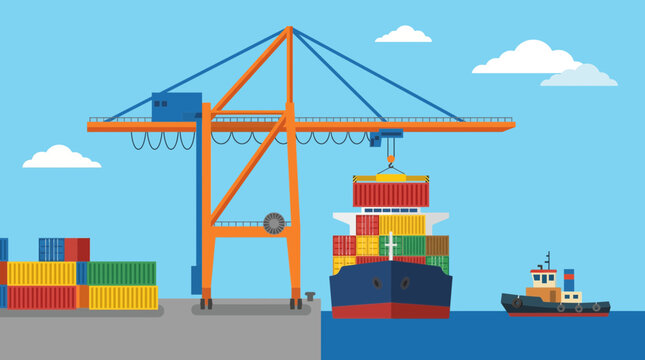 Large Gantry Crane Loading Shipping Containers at Port