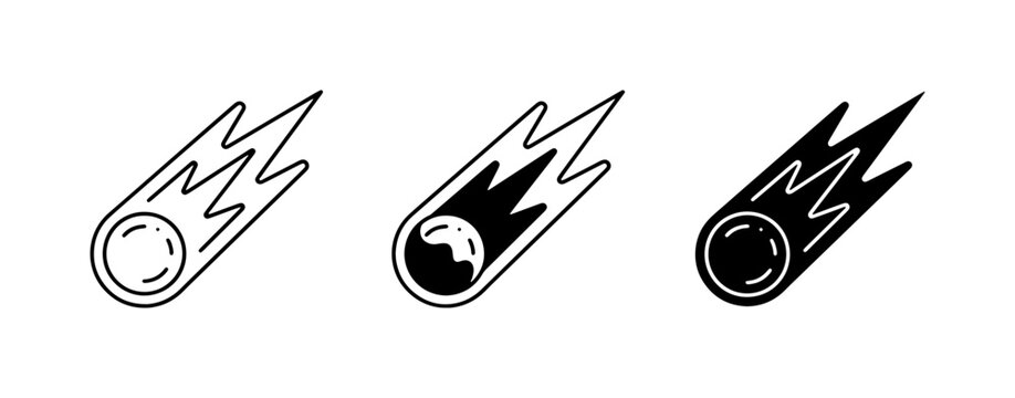 Meteorite Icons, Falling Star Graphics, Comet Vector Set, Space Celestial Objects