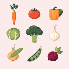 Fototapeta premium A collection of various fresh garden vegetables on a light background