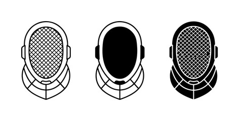 Fencing Masks Vector Icons, Sport Protective Headgear Set, Athletic Equipment Graphics