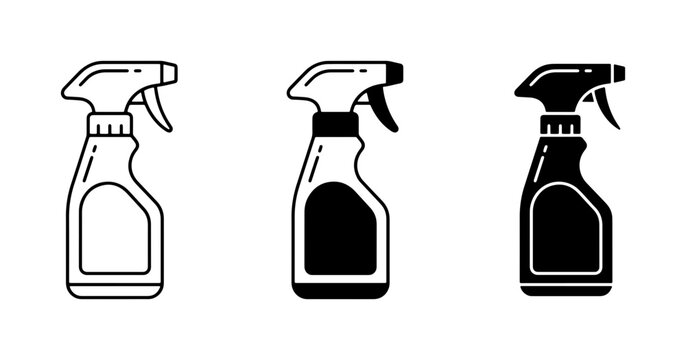 Spray Bottle Icons, Cleaning Supplies Vector Set, Household Chemical Containers