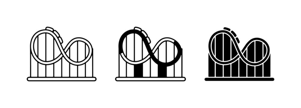 Roller Coaster Icons, Amusement Park Rides, Thrill Rides, Vector Set