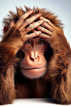 A monkey with his hands on his head