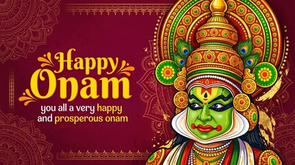 Fototapeta premium Happy Onam Kathakali illustration