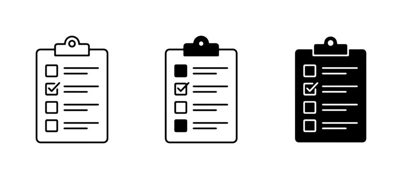 Checklist Icons, Clipboard Task List Graphics, To-Do List Symbols, Simple Vector Set