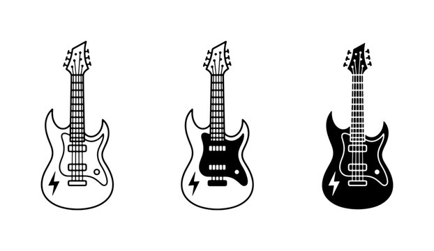 Electric Guitar Icons, Rock Music Symbols, Vintage Style Guitars, Set of 3 Vector Graphics
