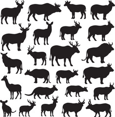 Fototapeta premium Wild deer and forest animal silhouettes with collection of various