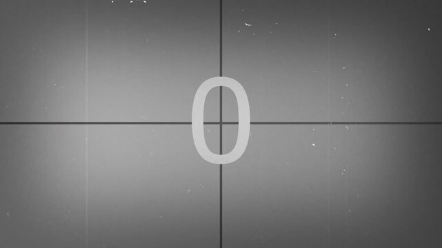 Classic film countdown timer 5 seconds with dust dan scratches Overlay video. Timer for opening film. Vintage Film. 4K Video