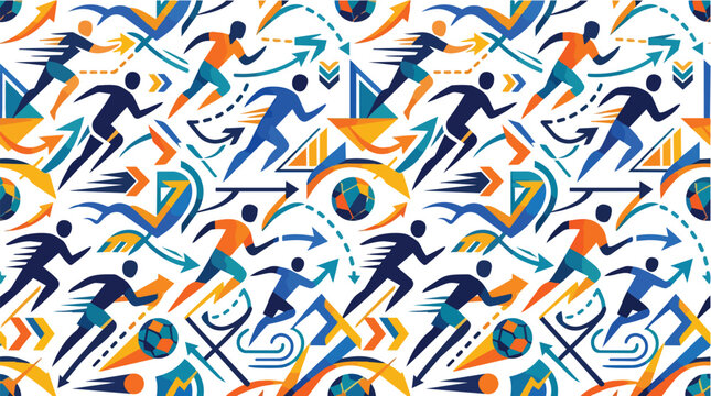 Dynamic abstract pattern of soccer players running with energetic motion graphics and arrows