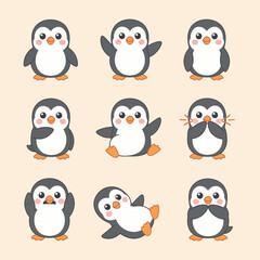 A collection of cute cartoon penguins in various playful poses and actions © Alexander