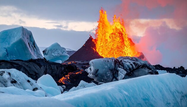 Volcanic eruption viewed from ice floes