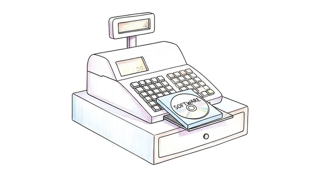 Modern Electronic Cash Register With Compact Disc Inside.